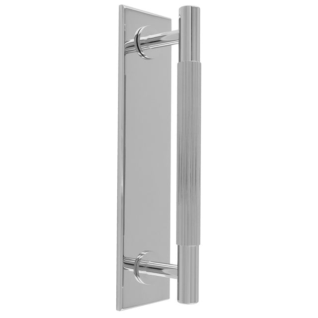 LINES PULL HANDLE ON BACKPLATE (128MM C/C) - POLISHED CHROME - SET