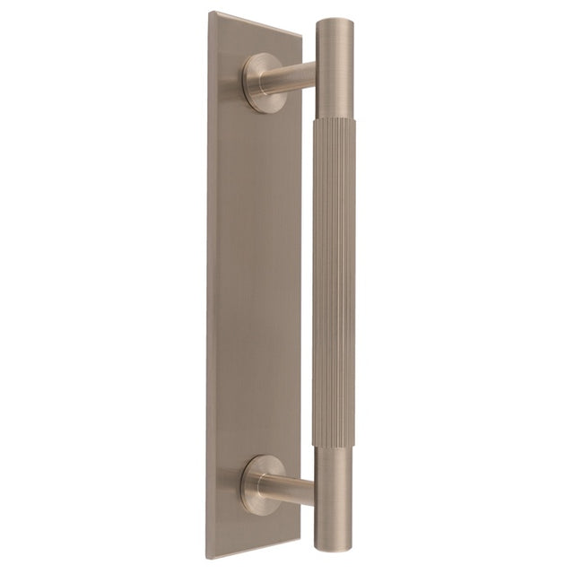 LINES PULL HANDLE ON BACKPLATE (160MM C/C) - SATIN NICKEL - SET