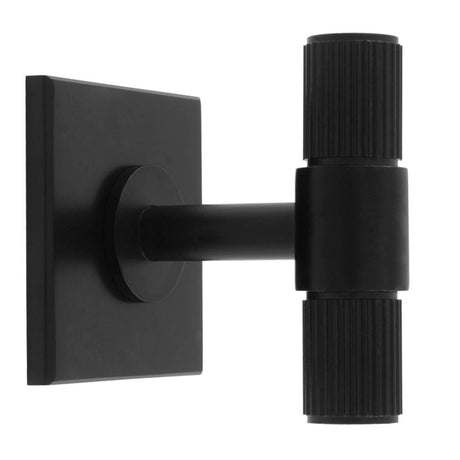 LINES T-BAR KNOB ON SQUARE BACKPLATE - MATT BLACK - SET