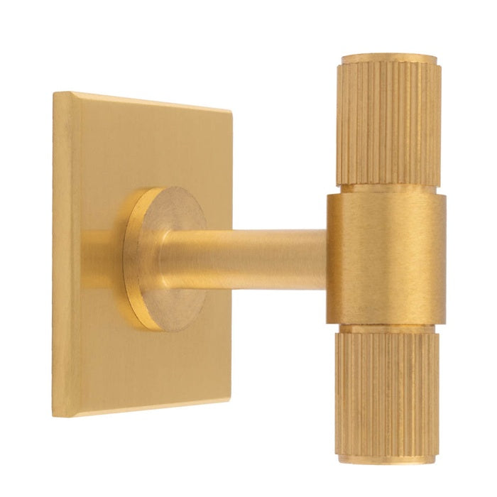 LINES T-BAR KNOB ON SQUARE BACKPLATE - SATIN BRASS - SET