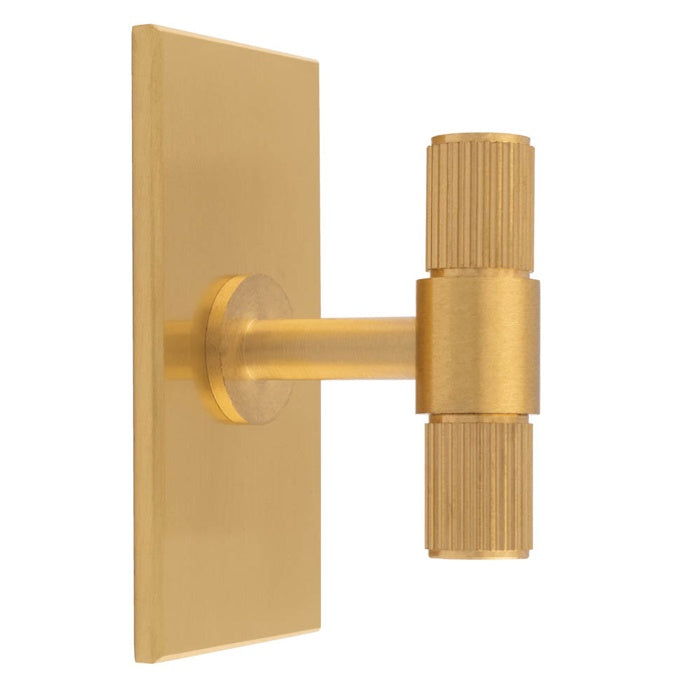 LINES T-BAR KNOB ON RECTANGULAR BACKPLATE - SATIN BRASS - SET