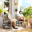 Outsunny Double Outdoor Glider Chair, 2 Seater Patio Rocking Chairs, Swing Bench with Tempered Glass Table, Breathable Mesh Fabric for Backyard, Garden, Porch, Brown
