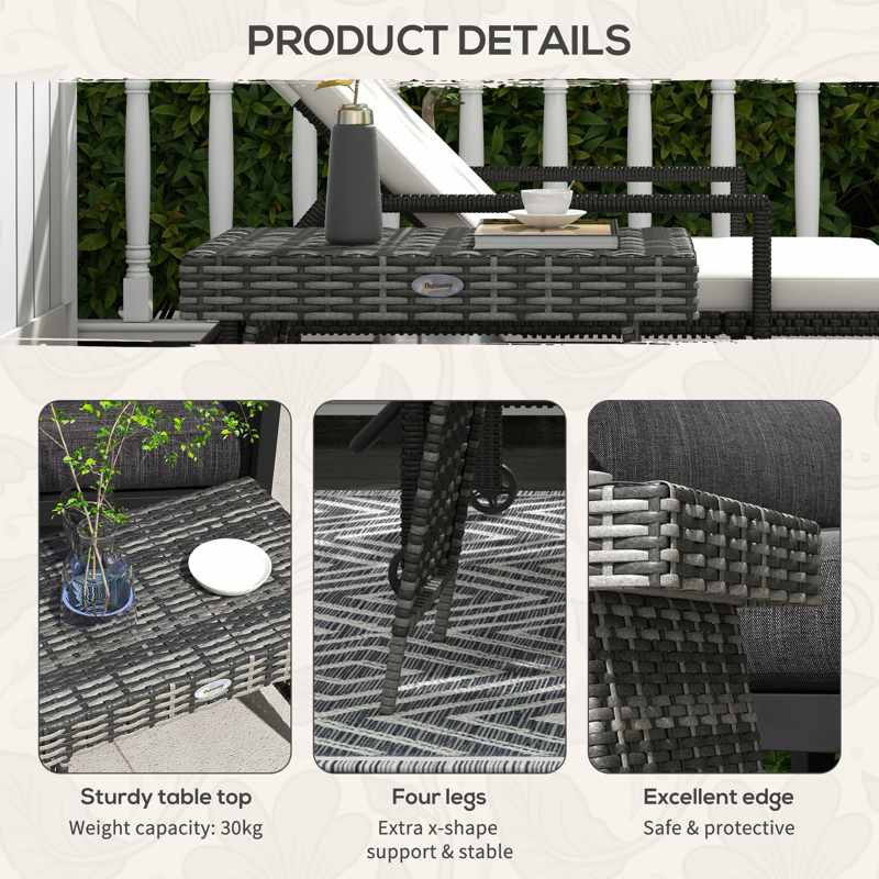 Outsunny Foldable Outdoor Coffee Table, Steel Frame Rattan Side Table, Coffee Table Side Table for Garden, Mixed Grey