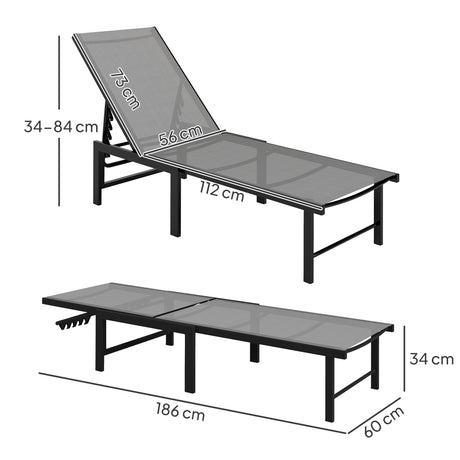 Outsunny Set of Two Reclining Sun Loungers - Grey