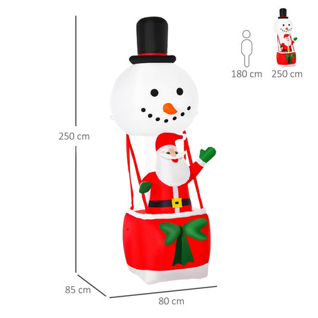 HOMCOM 8ft Christmas Inflatable Decoration with Santa Claus on Snowman Hot Air Balloon, Blow Up Xmas Decor for Outdoor ​Indoor with LED Lights