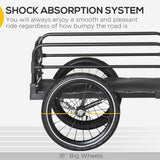 HOMCOM Steel Bike Trailer with Triple Safety, Wagon Bicycle Trailer with Suspension, 2 Wheels Outdoor Storage Carrier, Black