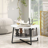 HOMCOM Two-Tier Marble-Effect Coffee Table - White/Black