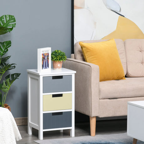 HOMCOM 3 Drawer Storage Tower, Dresser Chest with Wood Top, Organiser Unit for Closets Bedroom Nursery Room Hallway