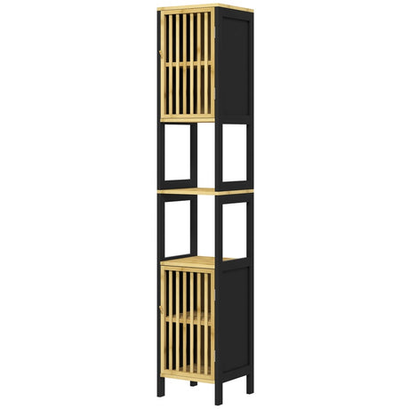 HOMCOM Bamboo-Blend Retro Cut-Out Tall Bathroom Storage Unit