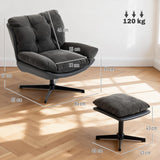 HOMCOM Accent Chair with Footstool, Swivel Lounge Chair with Chenille Upholstery, Metal Base, Dark Grey