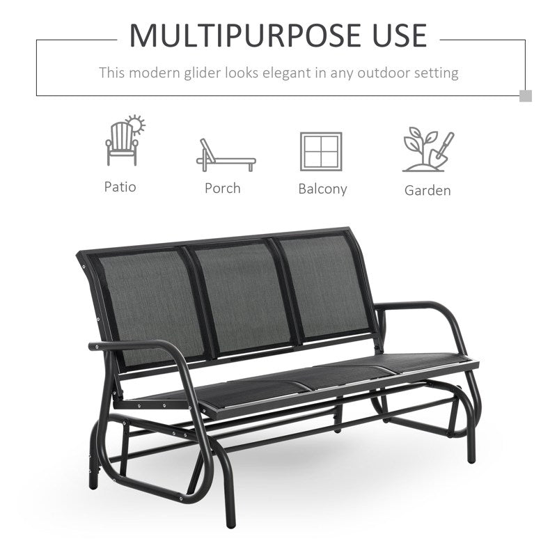 Outsunny 3-Seat Glider Rocking Chair for 3 People Garden Bench Patio Furniture Metal Frame, Black