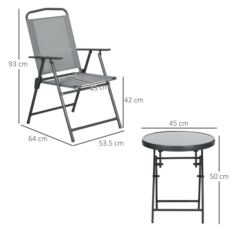 Outsunny Three-Piece Garden Seat Set, with Glass-Top Table - Light Grey