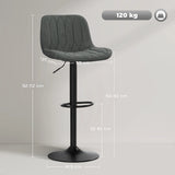 HOMCOM Set of Two Linen-Look Bar Stools - Charcoal Grey