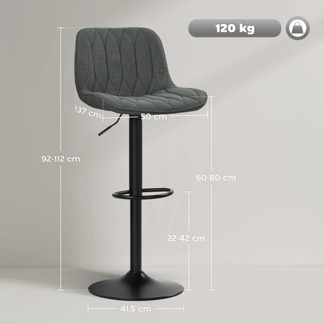 HOMCOM Set of Two Linen-Look Bar Stools - Charcoal Grey