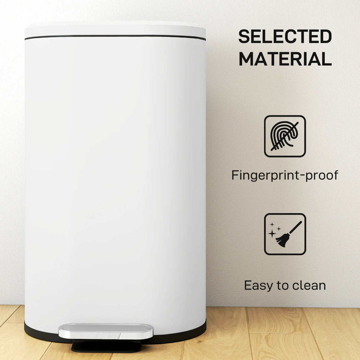 HOMCOM 30 L Modern Curved Kitchen Bin - Cream