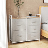 HOMCOM 5 Drawer Linen Basket Storage Unit Home Organisation w/ Shelf Handles Metal Frame Adjustable Feet Hallway Home Dresser Grey