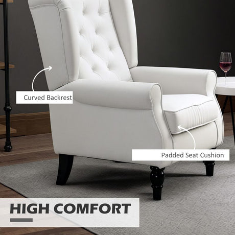 HOMCOM Wingback Accent Chair, Retro Upholstered Button Tufted Occasional Chair for Living Room and Bedroom, Cream White