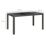 Outsunny 150cm x 88cm Aluminium Table, with Glass Tabletop - Grey