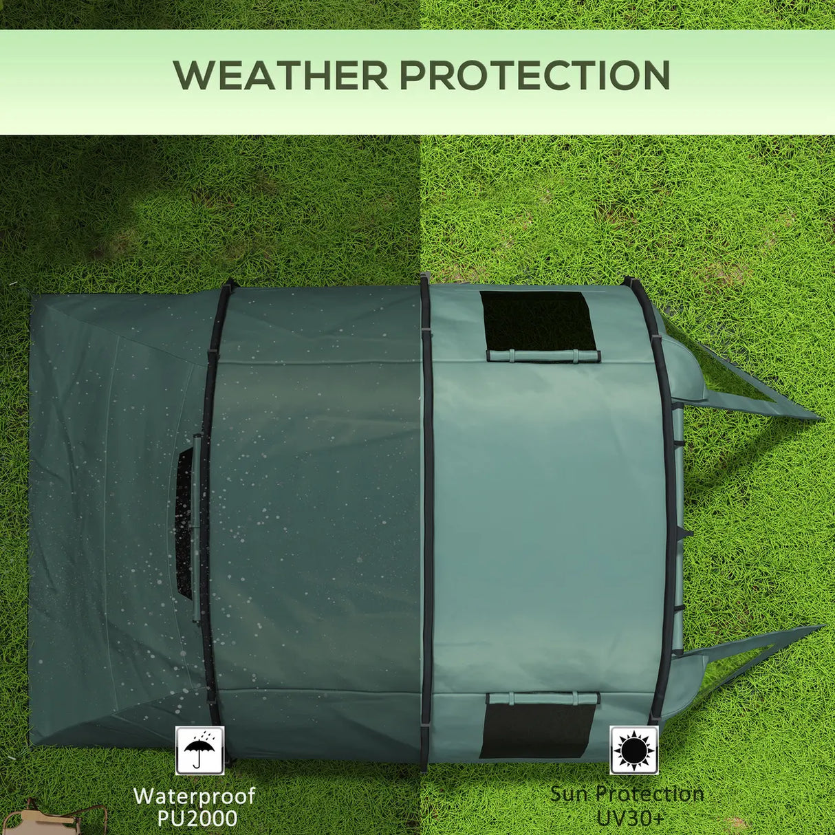 Outsunny Two Room Tunnel Tent Camping Tent for  3-4 Man with Windows, Covers, Carry Bag, for Fishing, Hiking, Sports, Green
