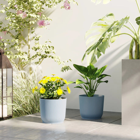 Outsunny Set of Two 22cm Planters - Blue