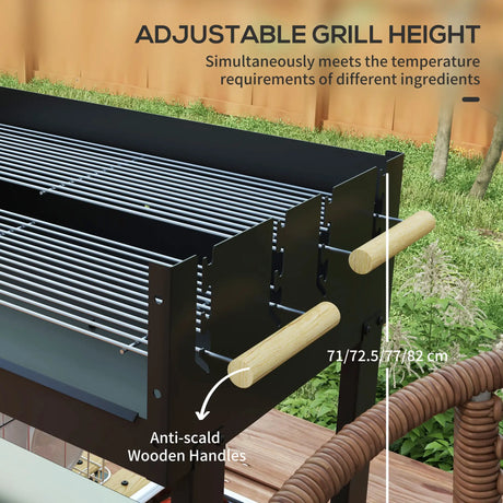 Outsunny Charcoal BBQ Grill, Barbecue Trolley with Double Adjustable Grill, Side Table, Storage Shelf and Wheels for Outdoor Garden Party Cooking, Black