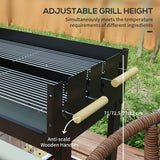 Outsunny Charcoal BBQ Grill, Barbecue Trolley with Double Adjustable Grill, Side Table, Storage Shelf and Wheels for Outdoor Garden Party Cooking, Black