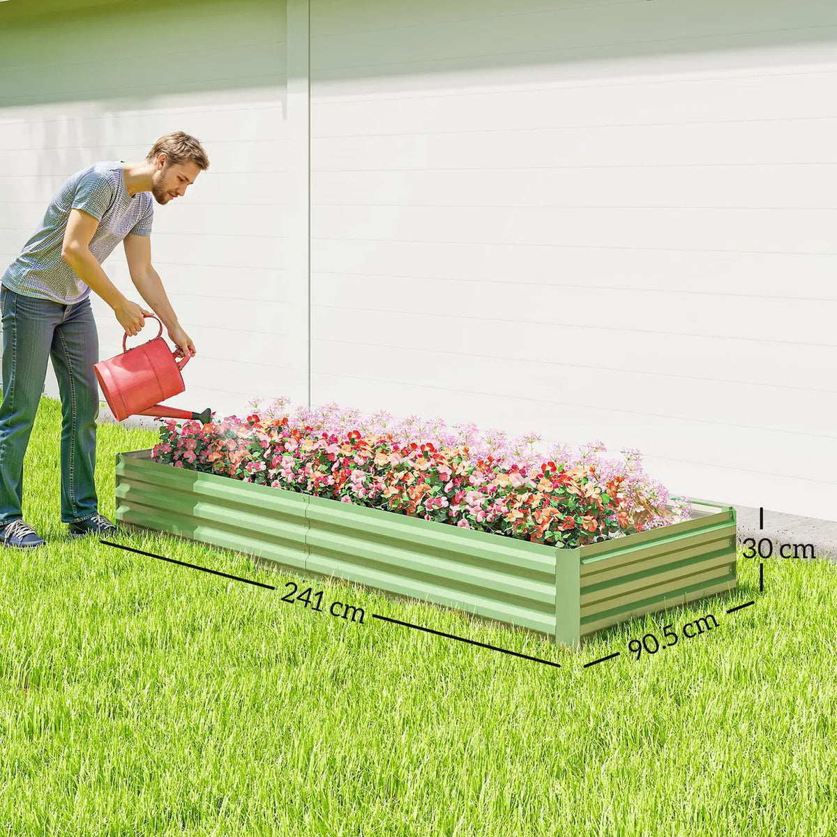 Outsunny Metal Raised Garden Bed Planter Box Outdoor Planters for Growing Flowers, Herbs, Green, Light Green