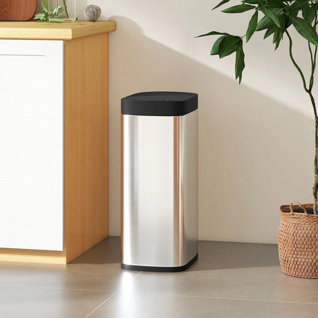HOMCOM 50L Sensor Bin, Automatic Kitchen Bin, Manual Override, Battery Operated, Inner-Bucket-Free, for Kitchen, Bedroom