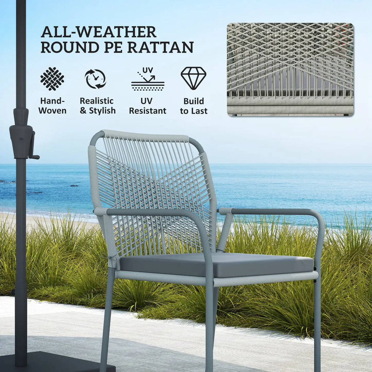 Outsunny Five-Piece PE Rattan Garden Dining Set with Cushions & Stackable Chairs - Light Grey