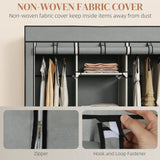 HOMCOM Fabric Wardrobe for Bedroom, Portable Wardrobe with 5 Shelves, 2 Hanging Rails and 3 Fabric Drawers, Foldable Closet, 125 x 43 x 162.5cm, Light Grey