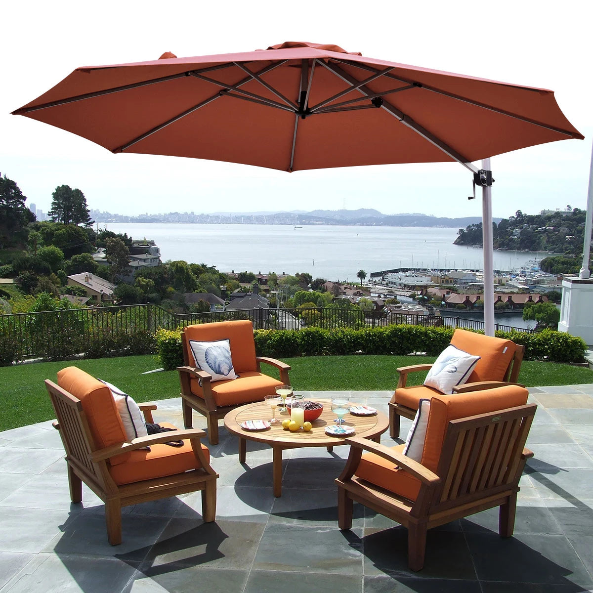 Round Cantilever Umbrella with Heavy-Duty Aluminum Pole for Garden-Red
