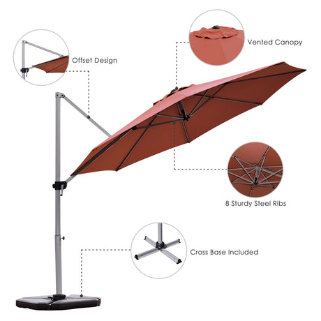 Round Cantilever Umbrella with Heavy-Duty Aluminum Pole for Garden-Red