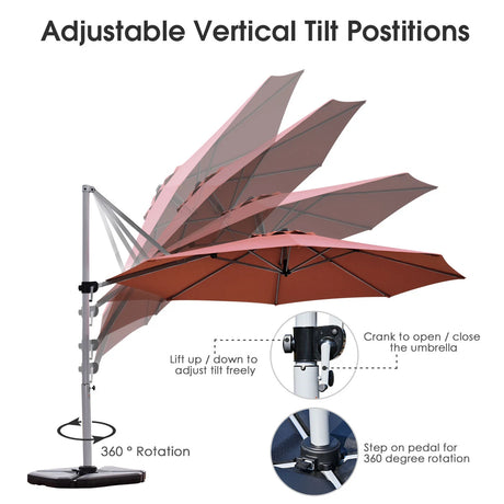 Round Cantilever Umbrella with Heavy-Duty Aluminum Pole for Garden-Red