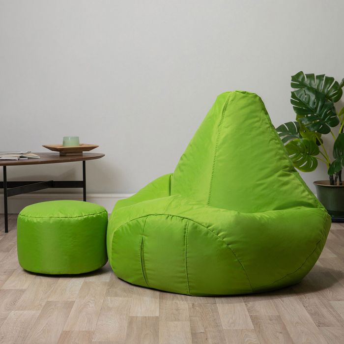 Highback Bean Bag Indoor-Outdoor with Footstool - Lime Green