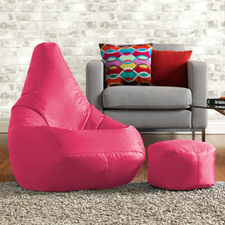 Highback Bean Bag Indoor-Outdoor with Footstool - Pink