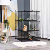 PawHut Pet Playpen DIY Small Animal Cage Enclosure Metal Wire Fence 39 Panels with 3 Doors 2 Ramps for Kitten Bunny Chinchilla Pet Mink Black