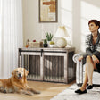 PawHut 46.46'' Dog Crate Furniture with Removable Cushion & Security Latch for Extra Large Dogs - Walnut Brown