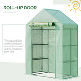 Outsunny Walk In Greenhouse with Shelves, Portable Gardening Plant Grow House for Outdoor with 2 Tier Shelf, Roll-Up Zippered Door, PE Cover, 141 x 72 x 191cm, Green
