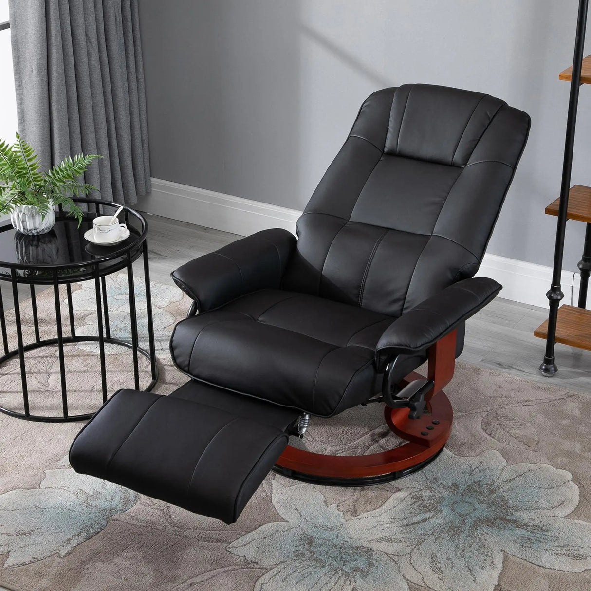 HOMCOM 360 Swivel Recliner Chair with Footstool, Faux Leather Upholstered Armchair for Living Room, Bedroom, Office, Black