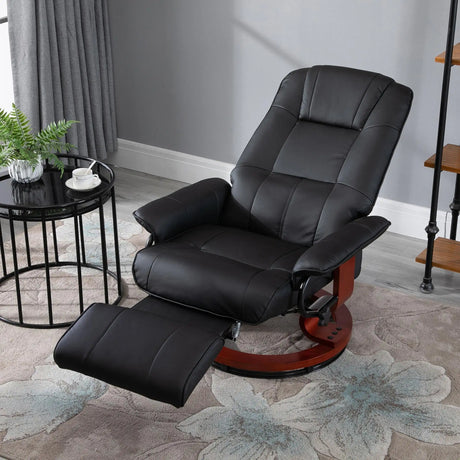 HOMCOM 360 Swivel Recliner Chair with Footstool, Faux Leather Upholstered Armchair for Living Room, Bedroom, Office, Black