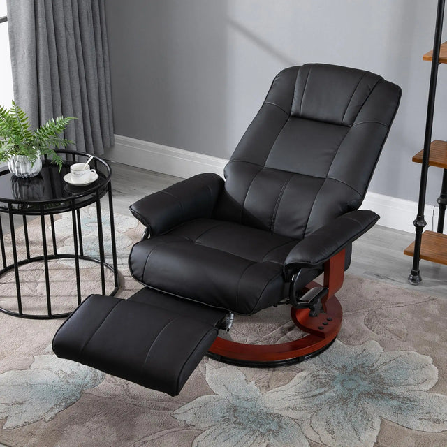 HOMCOM 360 Swivel Recliner Chair with Footstool, Faux Leather Upholstered Armchair for Living Room, Bedroom, Office, Black