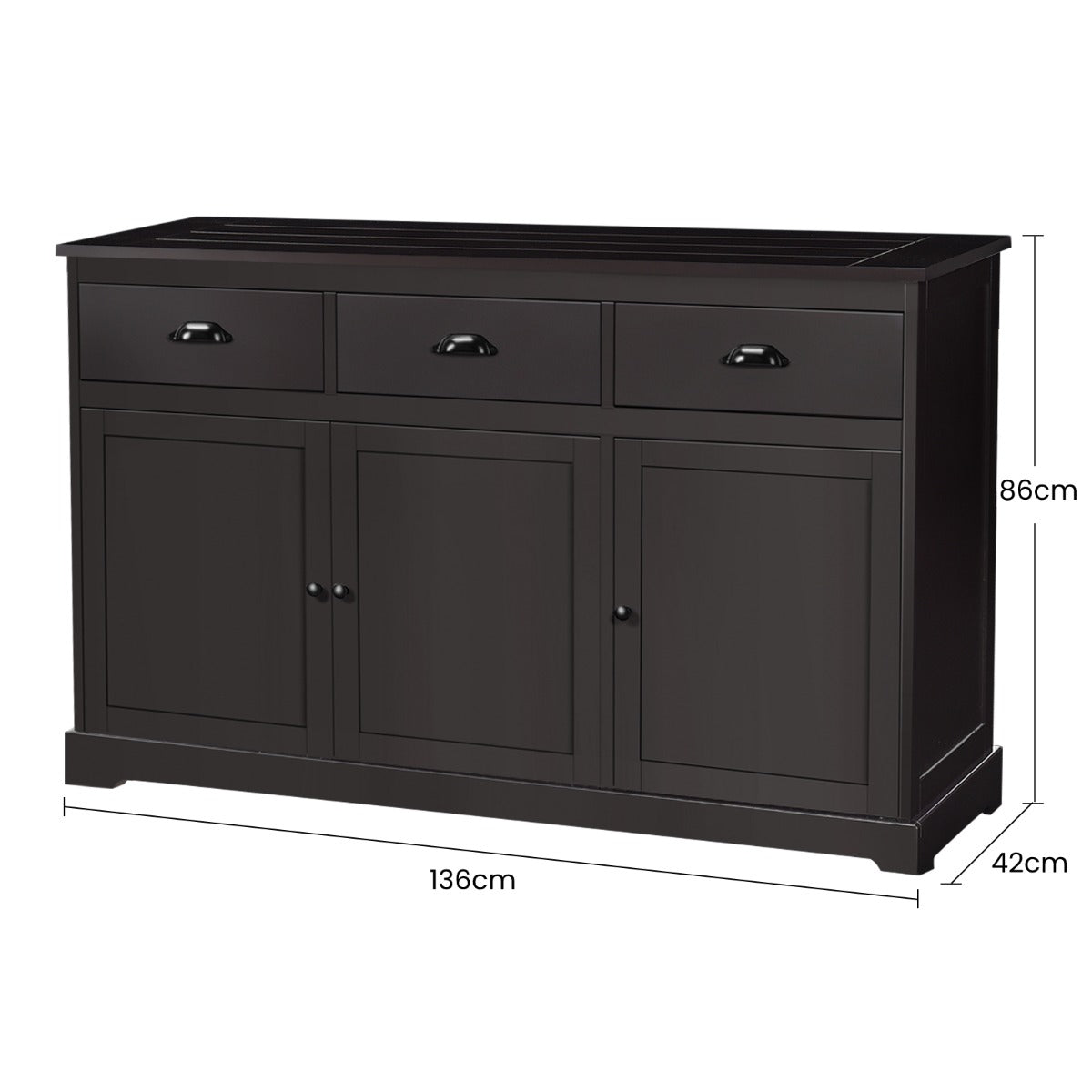 136 cm x 42.5 cm Sideboard Cabinet with 2 Cabinets and 3 Drawers-Brown