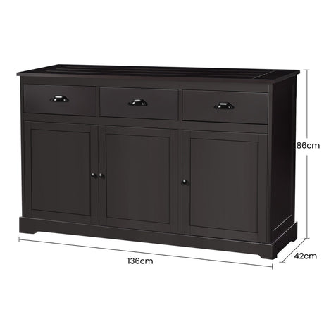 136 cm x 42.5 cm Sideboard Cabinet with 2 Cabinets and 3 Drawers-Brown