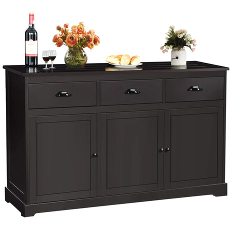 136 cm x 42.5 cm Sideboard Cabinet with 2 Cabinets and 3 Drawers-Brown