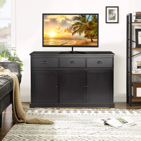 136 cm x 42.5 cm Sideboard Cabinet with 2 Cabinets and 3 Drawers-Brown