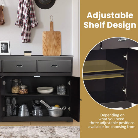 136 cm x 42.5 cm Sideboard Cabinet with 2 Cabinets and 3 Drawers-Brown
