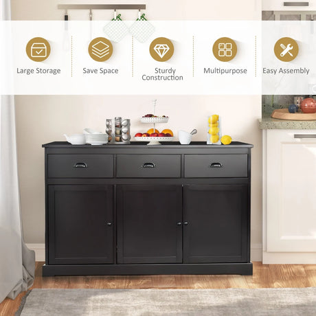 136 cm x 42.5 cm Sideboard Cabinet with 2 Cabinets and 3 Drawers-Brown