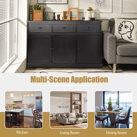 136 cm x 42.5 cm Sideboard Cabinet with 2 Cabinets and 3 Drawers-Brown