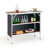 Portable Folding Camping Table with 2-Tier Open Shelves for Picnic, Barbecue, Outdoor Party-Coffee