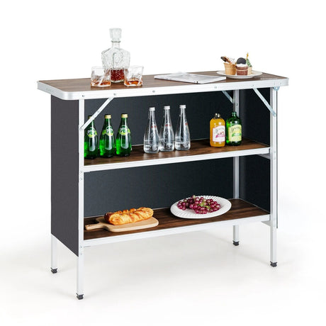 Portable Folding Camping Table with 2-Tier Open Shelves for Picnic, Barbecue, Outdoor Party-Coffee